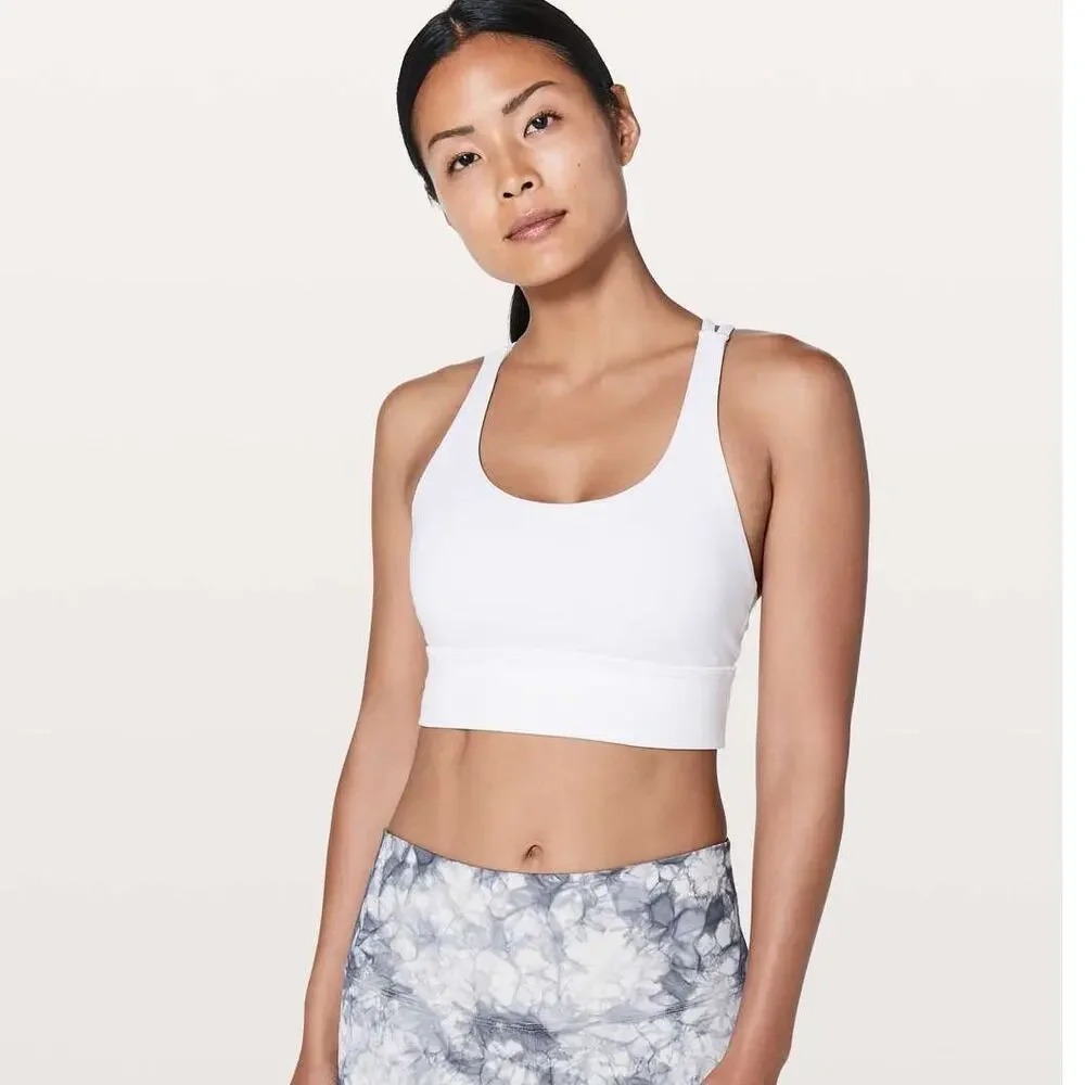Lululemon Energy Bra Long Line White Size 12 Strappy Back Yoga Gym Run